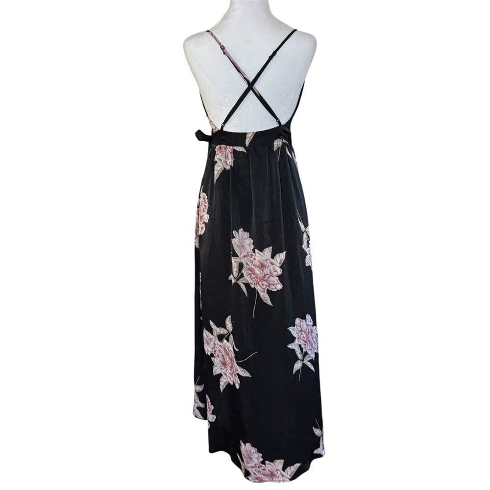 Urban Outfitters Black Satin Floral Wrap Maxi Dress S - Picture 7 of 13